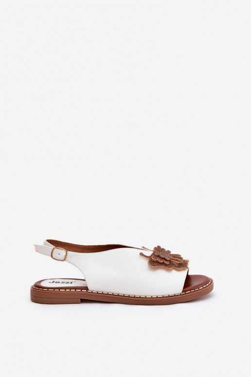 Sieviešu basenes ar platiem papēžiem ar ornamentiem baltas krāsas Komplektsorina