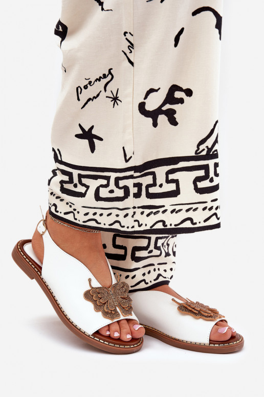 Sieviešu basenes ar platiem papēžiem ar ornamentiem baltas krāsas Komplektsorina