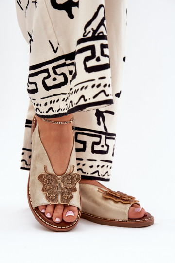 Sieviešu basenes ar platiem papēžiem ar ornamentiem Zelta krāsas Komplektsorina