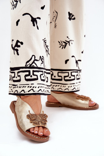 Sieviešu basenes ar platiem papēžiem ar ornamentiem Zelta krāsas Komplektsorina 2