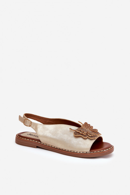 Sieviešu basenes ar platiem papēžiem ar ornamentiem Zelta krāsas Komplektsorina