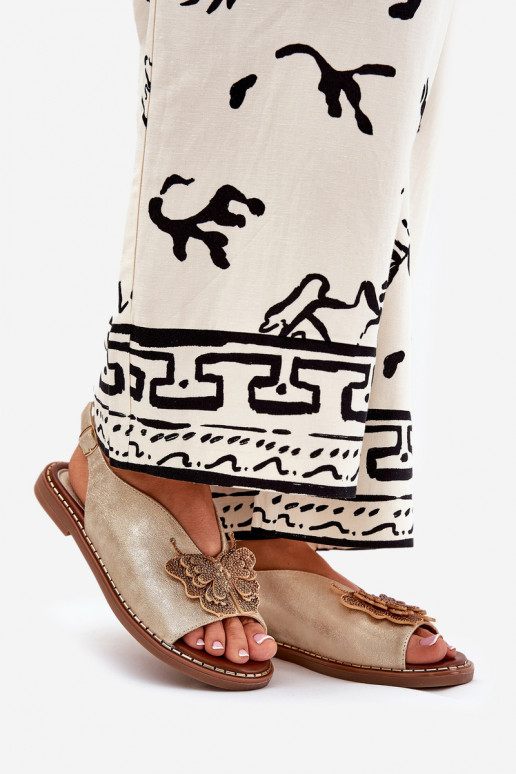 Sieviešu basenes ar platiem papēžiem ar ornamentiem Zelta krāsas Komplektsorina