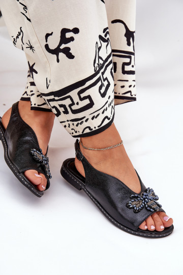 Spīdīgi Sieviešu basenes ar ornamentiem zempapēžu Melns Russona