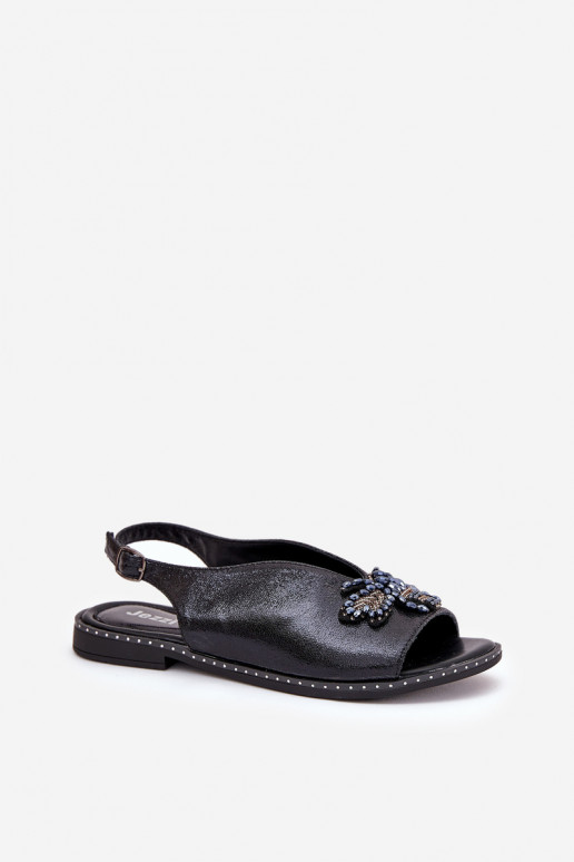 Spīdīgi Sieviešu basenes ar ornamentiem zempapēžu Melns Russona