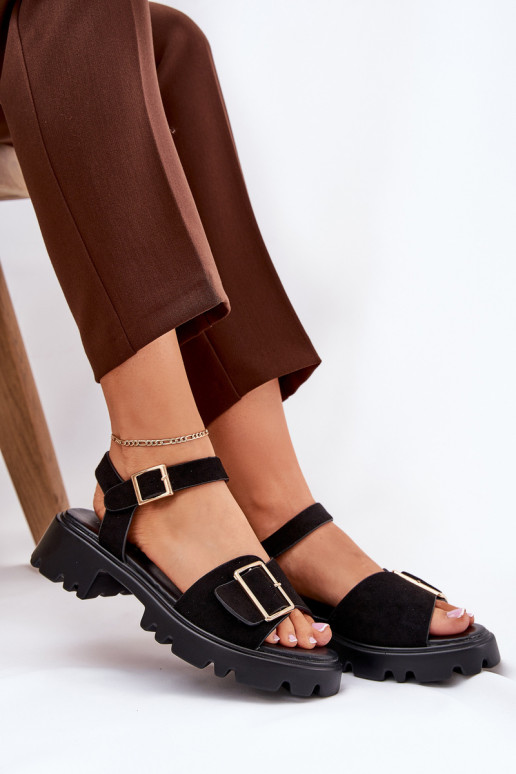 Eko Zamšādas basenes ar sprādzēm Melns Gofielle Eko Zamšādas basenes ar sprādzēm Melns Gofielle