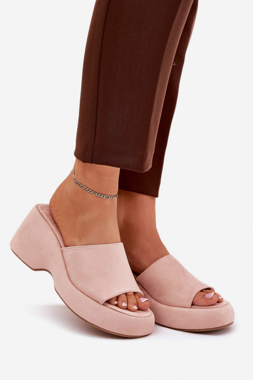 Eko sieviešu zamšādas čības ar platformu I Koturnie Rozā krāsas Afisal