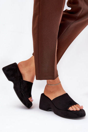 Eko sieviešu zamšādas čības ar platformu I Koturnie Melns Afisal