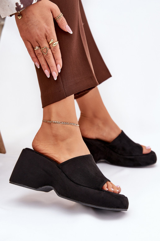 Eko sieviešu zamšādas čības ar platformu I Koturnie Melns Afisal