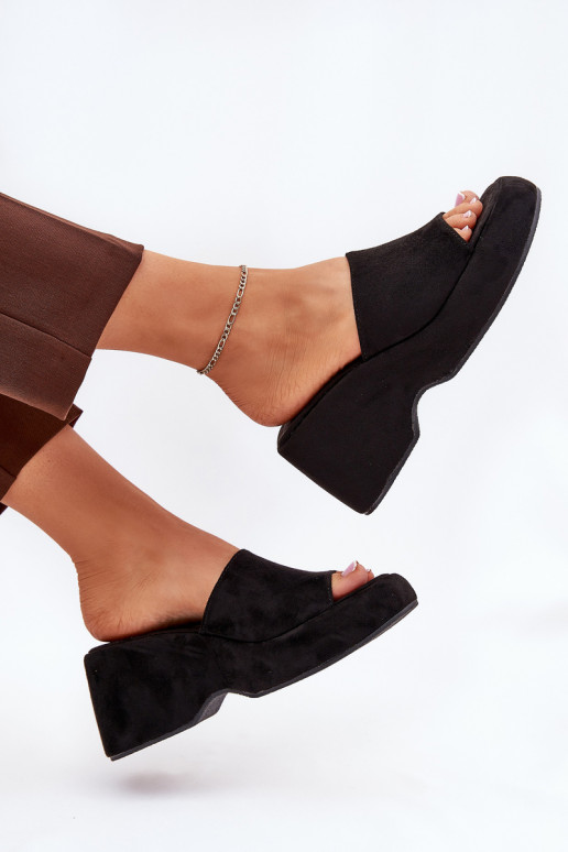 Eko sieviešu zamšādas čības ar platformu I Koturnie Melns Afisal