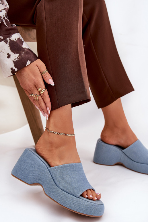 Auduma sieviešu čības ar platformu I Koturnie Džinsa auduma Afisal