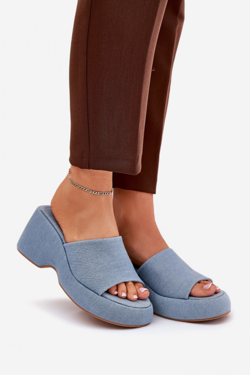 Auduma sieviešu čības ar platformu I Koturnie Džinsa auduma Afisal