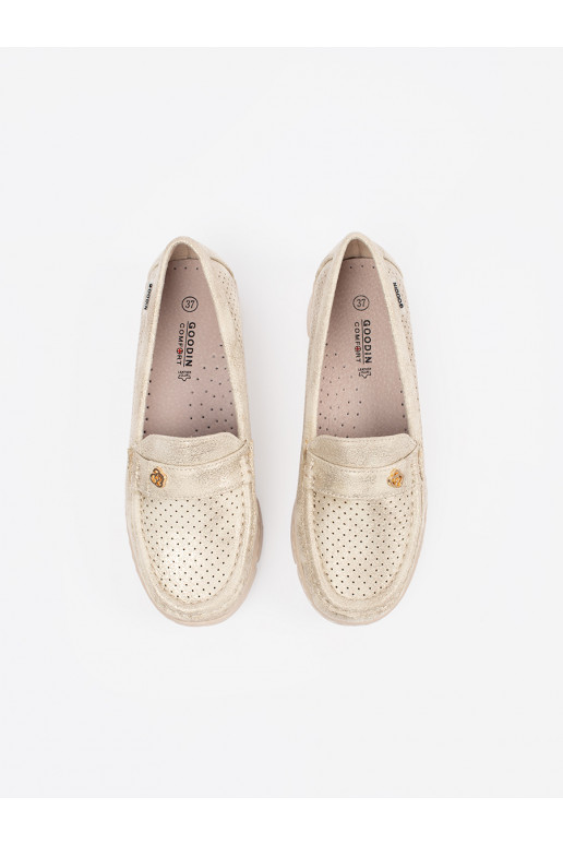 Zelta krāsas  mokasīni ze m elementem Zelta krāsas  mokasīni ze m elementem