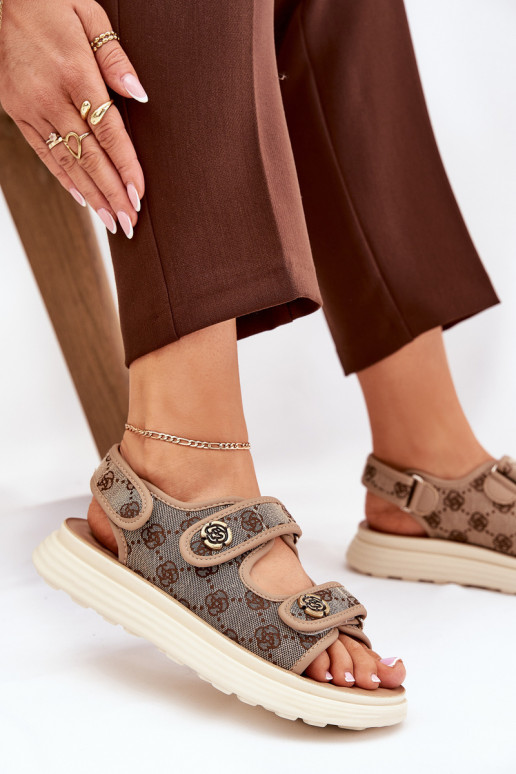   Auduma sandales Ze Zelta krāsasmi Detalami Haki krāsas Pefese