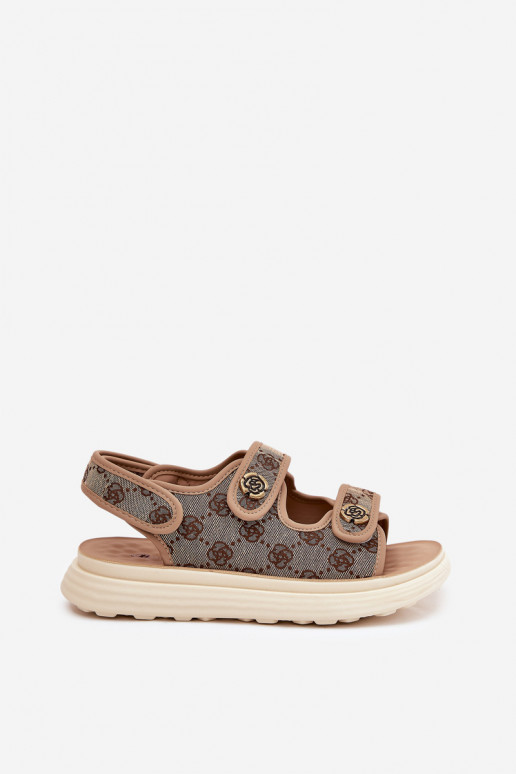   Auduma sandales Ze Zelta krāsasmi Detalami Haki krāsas Pefese