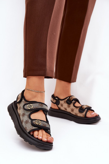   Auduma sandales Ze Zelta krāsasmi Detalami smilšu krāsas-Melns Pefese