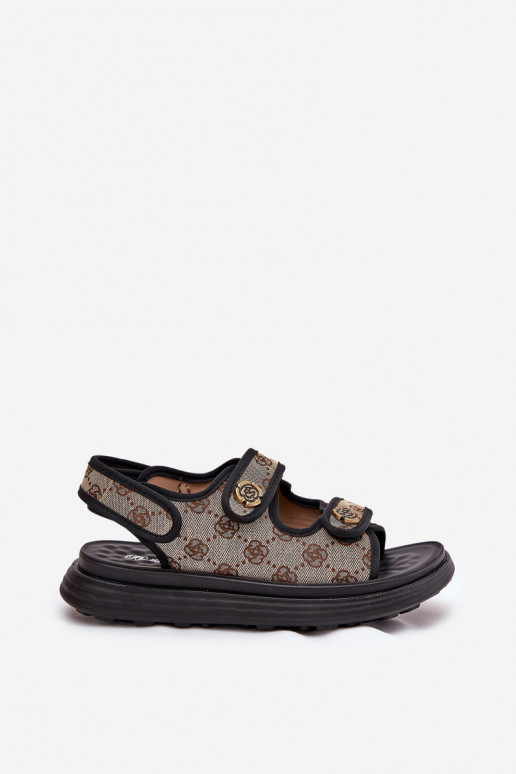   Auduma sandales Ze Zelta krāsasmi Detalami smilšu krāsas-Melns Pefese