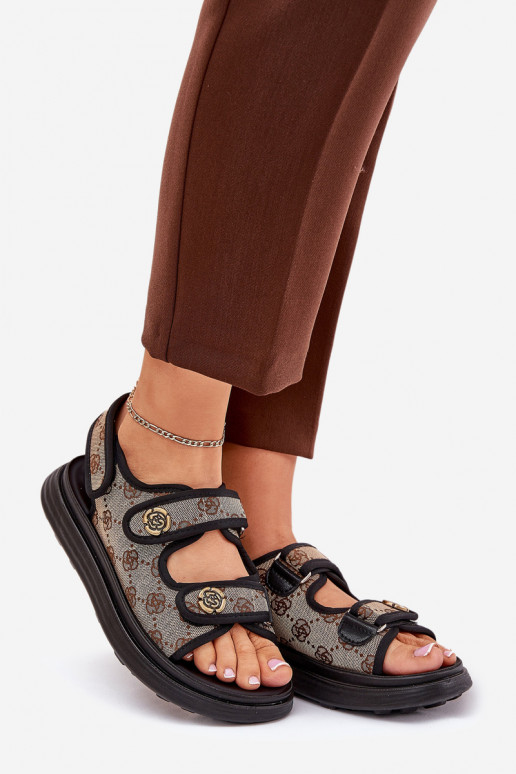   Auduma sandales Ze Zelta krāsasmi Detalami smilšu krāsas-Melns Pefese