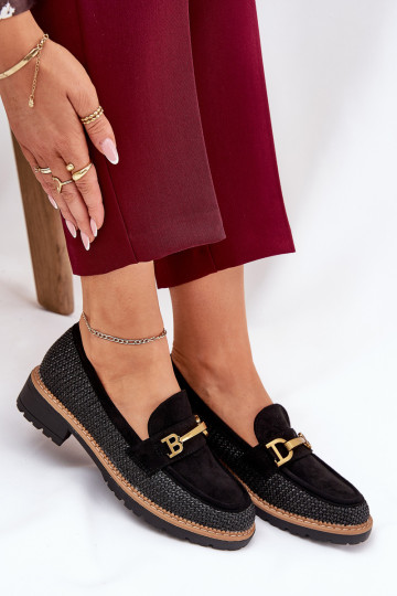 sieviešu mokasīni  I Zelta krāsasm Detalem Melns Seffolia