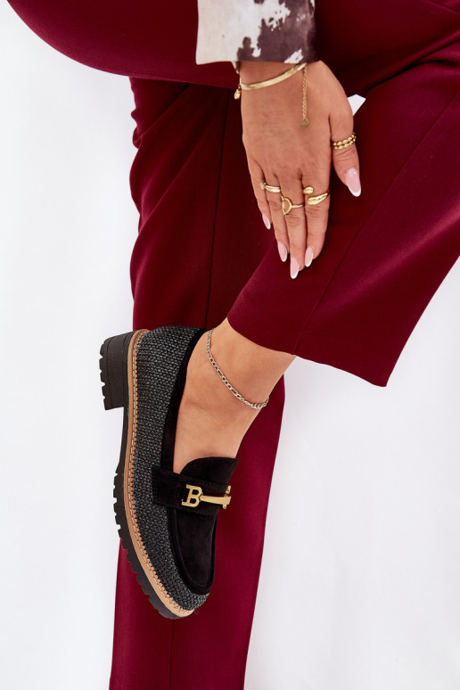 sieviešu mokasīni  I Zelta krāsasm Detalem Melns Seffolia sieviešu mokasīni  I Zelta krāsasm Detalem Melns Seffolia