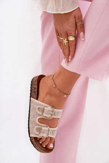 Auduma sieviešu čības  ar sprādzēm smilšu krāsas Osoffe