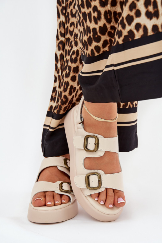 Sieviešu basenes ar platformu I Koturnie ar sprādzēm smilšu krāsas Genorre