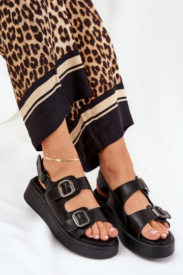 Sieviešu basenes ar platformu I Koturnie ar sprādzēm Melns Genorre