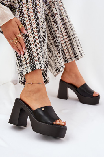  Čības no eko ādas ar papēdi  Melns Tamirella