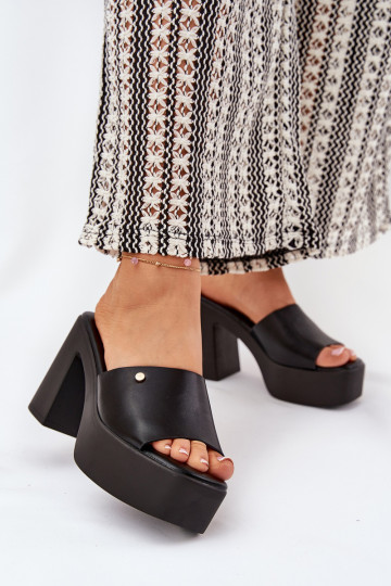 Čības no eko ādas ar papēdi  Melns Tamirella 2