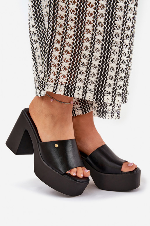 Čības no eko ādas ar papēdi  Melns Tamirella  Čības no eko ādas ar papēdi  Melns Tamirella