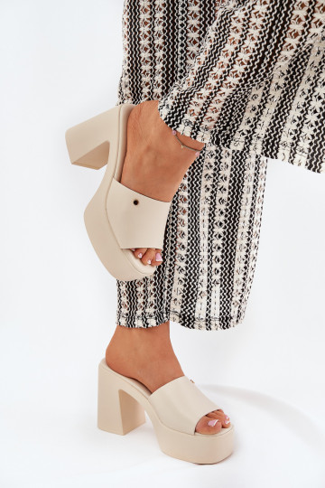 Čības no eko ādas ar papēdi  Ziloņkaula krāsas Tamirella 2