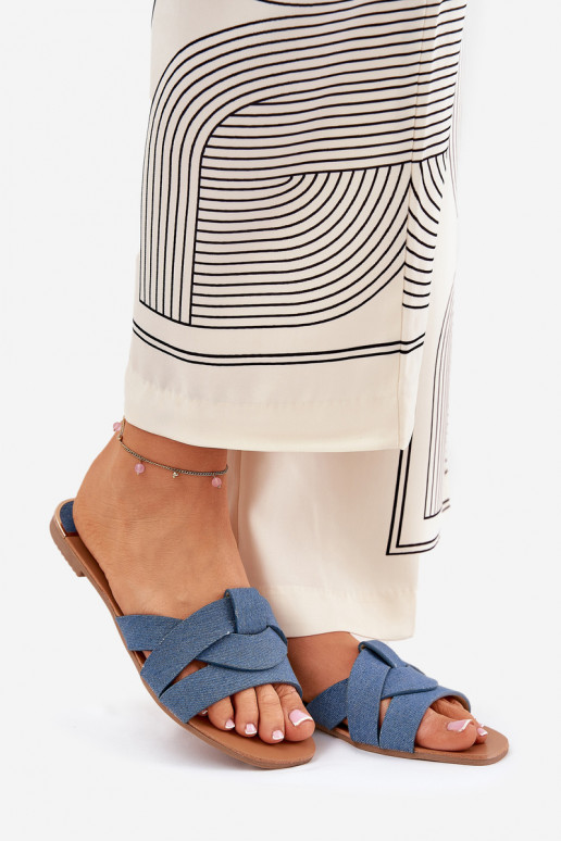 zempapēžu sieviešu čības Z Przeplatającymi Się Paskami Džinsa auduma Selaenor zempapēžu sieviešu čības Z Przeplatającymi Się Paskami Džinsa auduma Selaenor