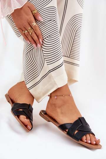 zempapēžu sieviešu čības Z Przeplatającymi Się Paskami Melns Selaenor