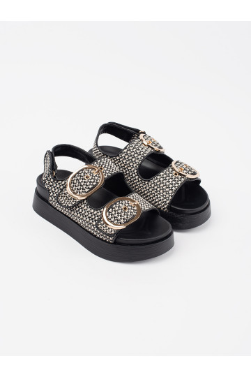 sandales ar platformu melns-białą kratkę 2