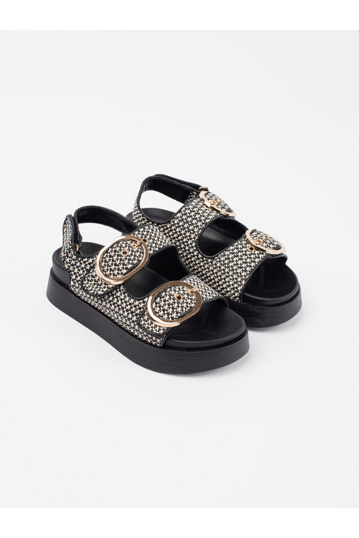 sandales ar platformu melns-białą kratkę