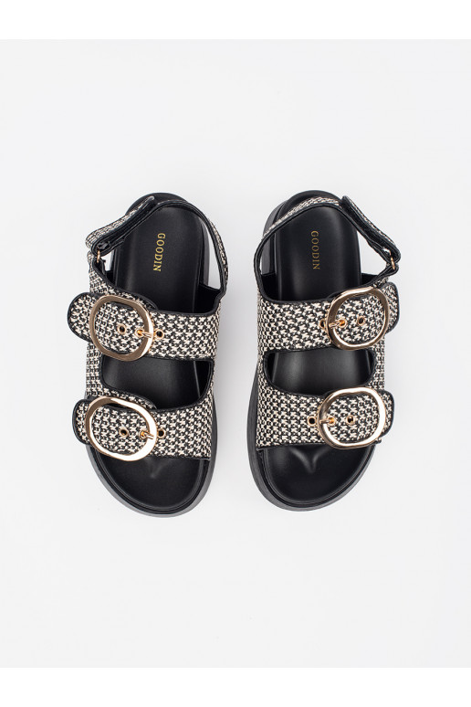 sandales ar platformu melns-białą kratkę