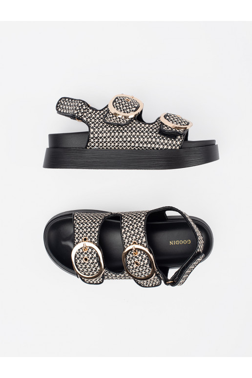sandales ar platformu melns-białą kratkę