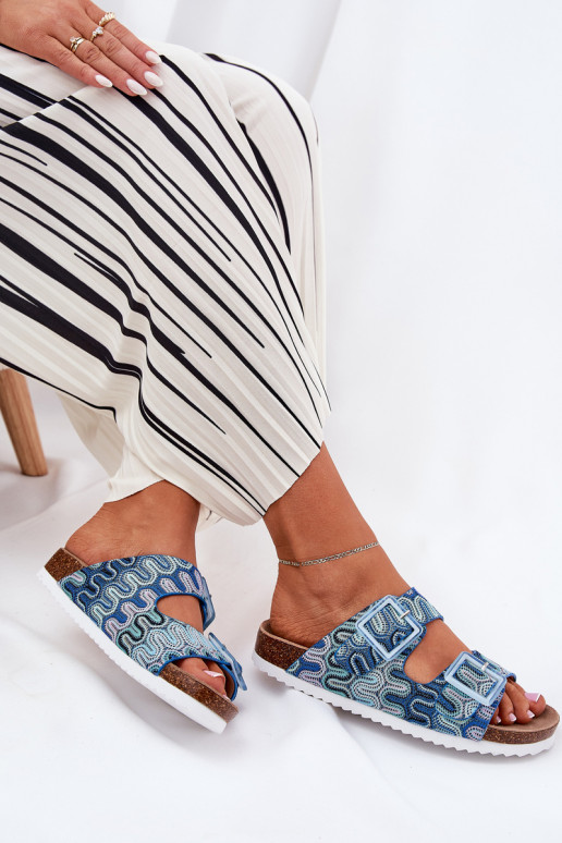 sieviešu čības ar sprādzēm  S.Barski RB51-006 Zilas krāsas sieviešu čības ar sprādzēm  S.Barski RB51-006 Zilas krāsas