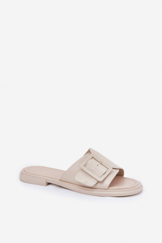 Ādas čības sievietēm ar sprādzēm D&A SJ2302-01 smilšu krāsā