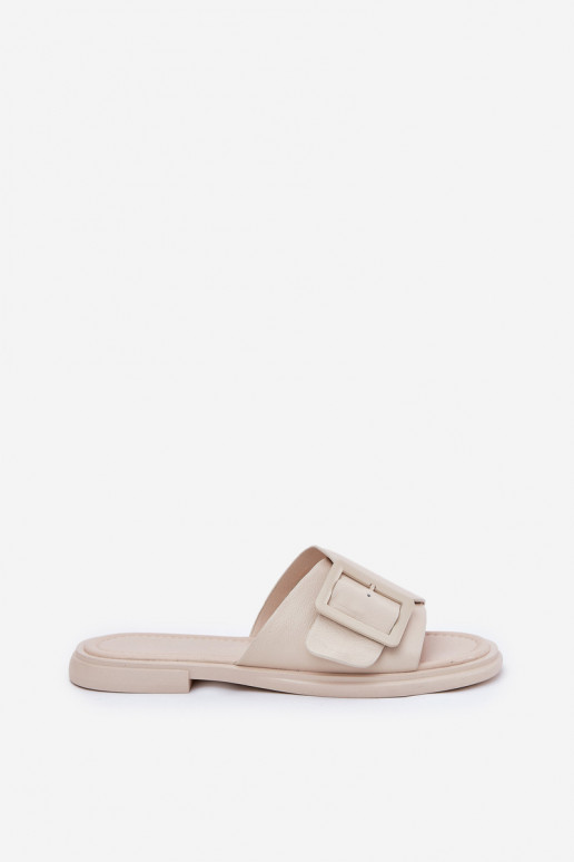 Ādas čības sievietēm ar sprādzēm D&A SJ2302-01 smilšu krāsā
