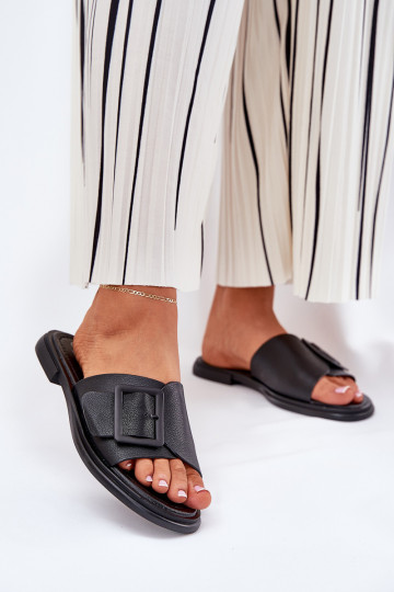 Čibas no dabīgas ādas  ar sprādzēm D&A SJ2302-01 Melns