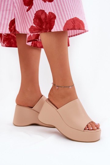 Eko Čibas no dabīgas ādas  ar platformu I Koturnie smilšu krāsas Kisoffi