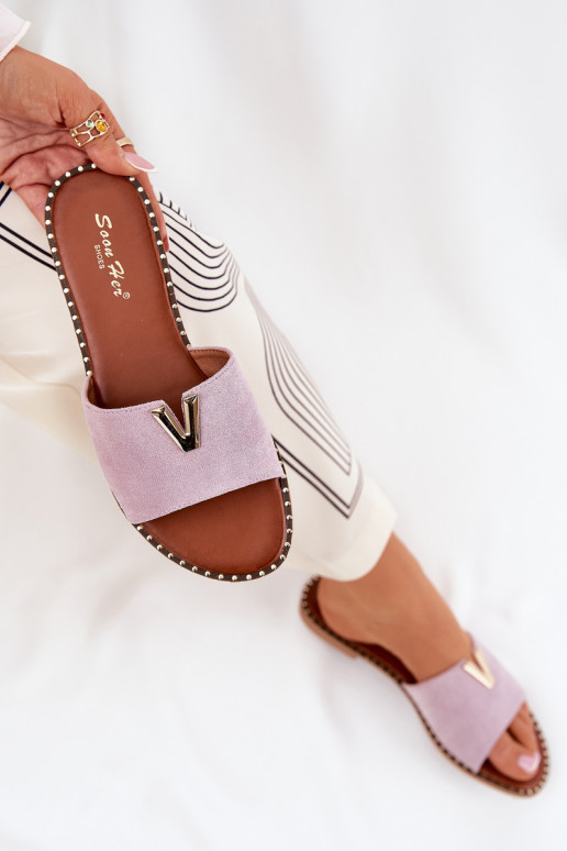 sieviešu čības ar platiem papēžiem  Detalami Violeta krāsa Saliena