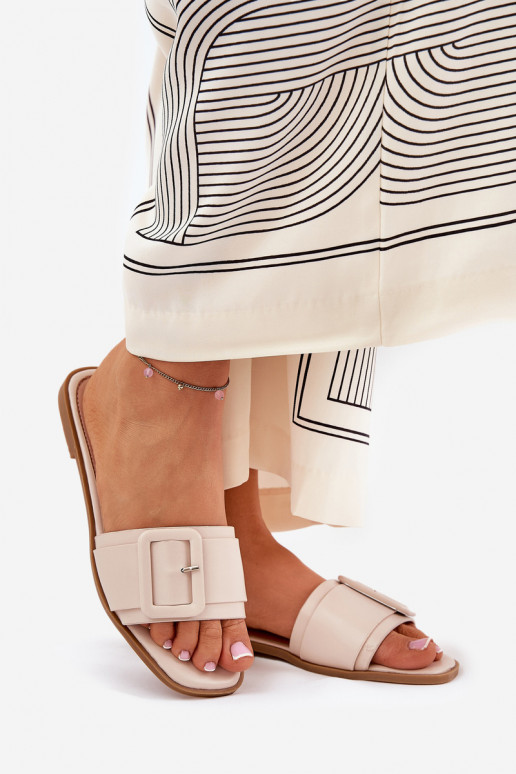 zempapēžu sieviešu čības Eko   ar sprādzēm smilšu krāsas Bamma