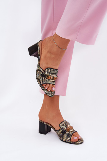 sieviešu čības ar papēdi ar ornamentiem Melns Ovittole