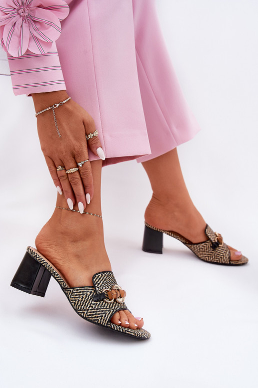 sieviešu čības ar papēdi ar ornamentiem Melns Ovittole