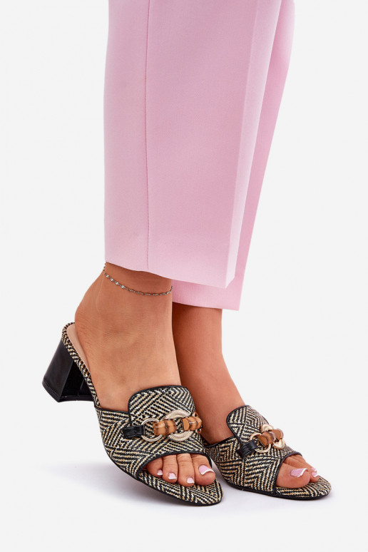 sieviešu čības ar papēdi ar ornamentiem Melns Ovittole