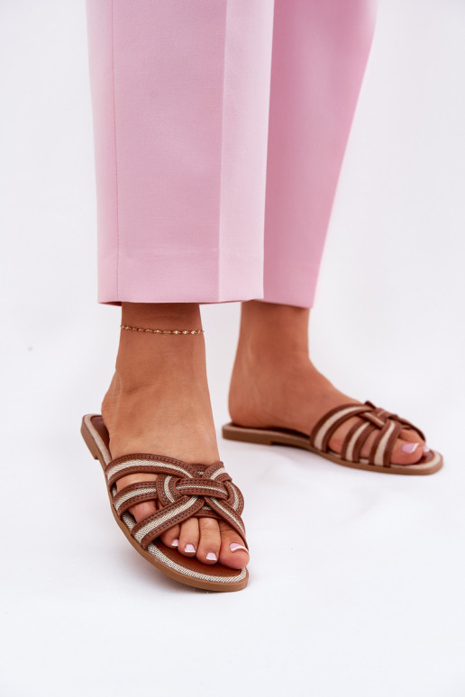 Čības  Z Przeplatającymi Się Paskami brūnas krāsas Acimine