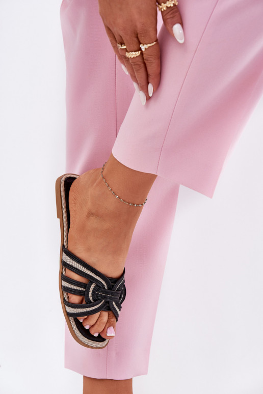 Čības  Z Przeplatającymi Się Paskami Melns Acimine