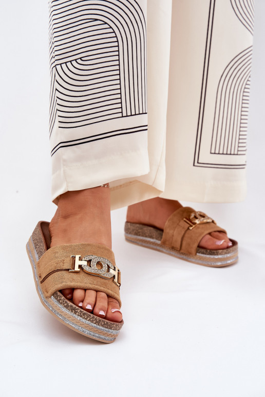 sieviešu čības Ze Zelta krāsasm Detalem ar platformu ar mirdzumu brūnas krāsas Eanes