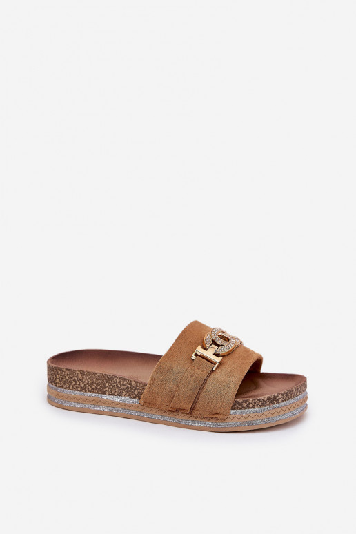 sieviešu čības Ze Zelta krāsasm Detalem ar platformu ar mirdzumu brūnas krāsas Eanes